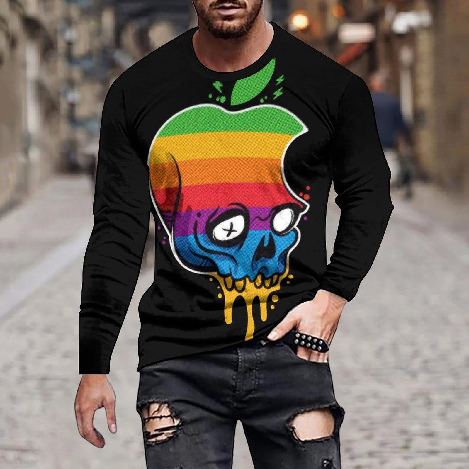 

Весна и осень мужская повседневная простая трендовая свободная абстрактная мультяшная нерегулярная дышащая футболка с длинным рукавом XL