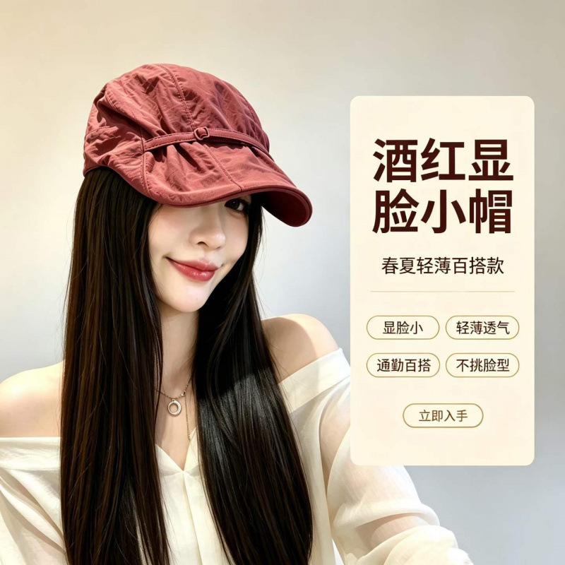 Retro versatile quick-drying pleated duck tongue forward hat women's spring and summer sunscreen, sunshade, small strap hat tide