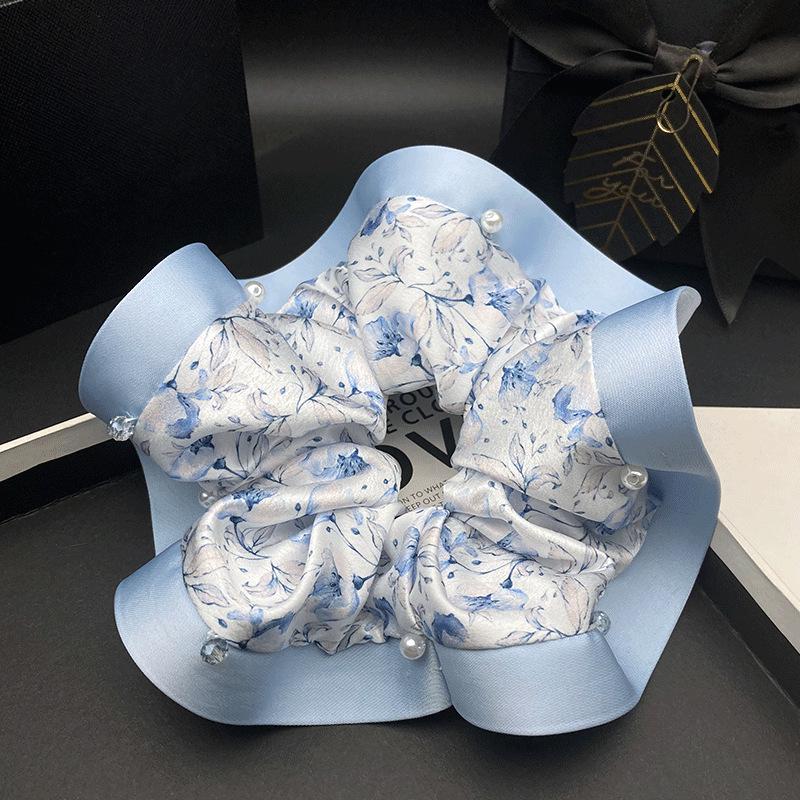 Elegant French Satin Pearl Print Scrunchie for Women - 2026 Fashionable Hair Tie for Updos