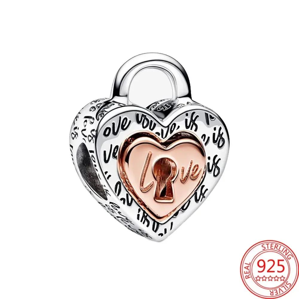925 Silver Lock&Key Charms Lucky Heart Shaped Key Beads Pendants Fit Necklace Bracelet DIY Fine Jewelry Gift