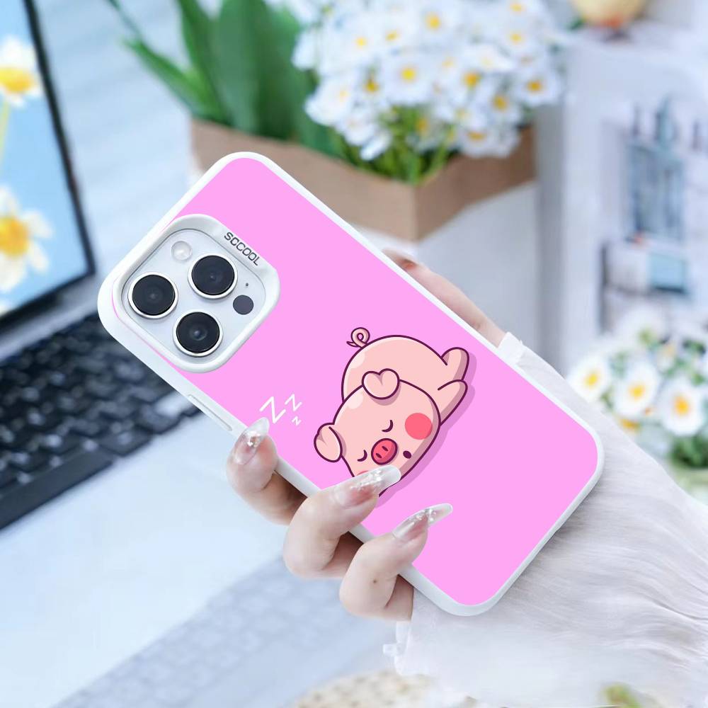 Cute Cartoon Pig  Phone Case For iPhone17, 16,15,14,13,12 Pro Max white Candy Matte Shockproof Cover
