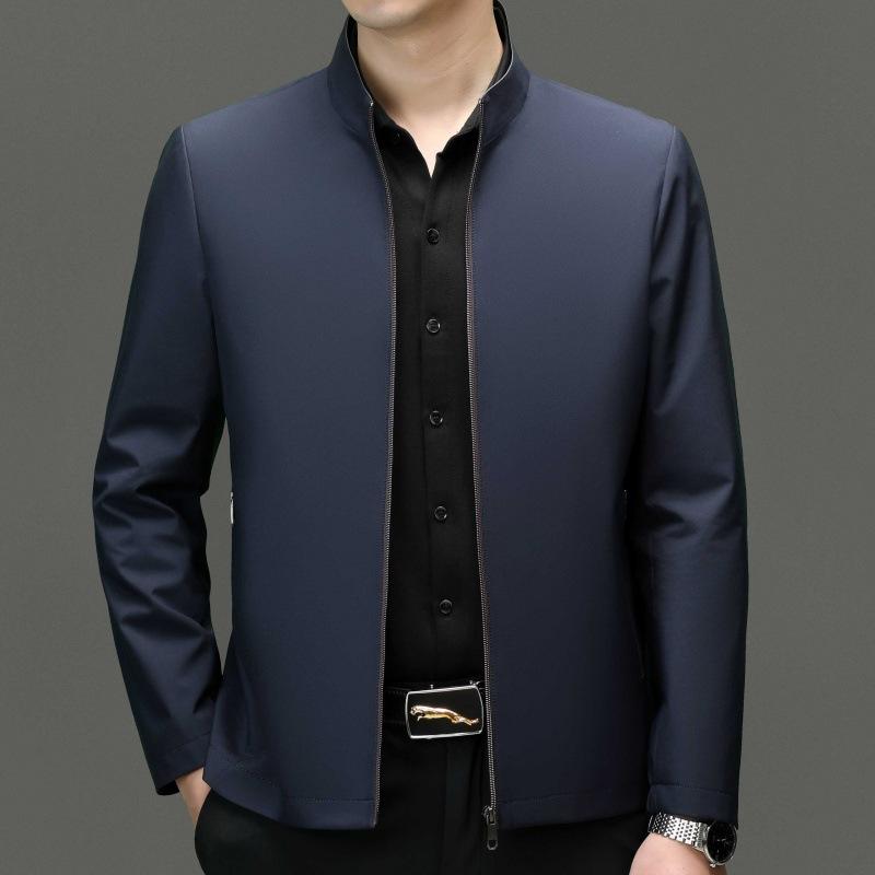 New Mulberry Silk Men's Jacket Spring and Autumn Business Casual Young and Middle-aged Stand Collar Thin Jacket Leader Dad Wear