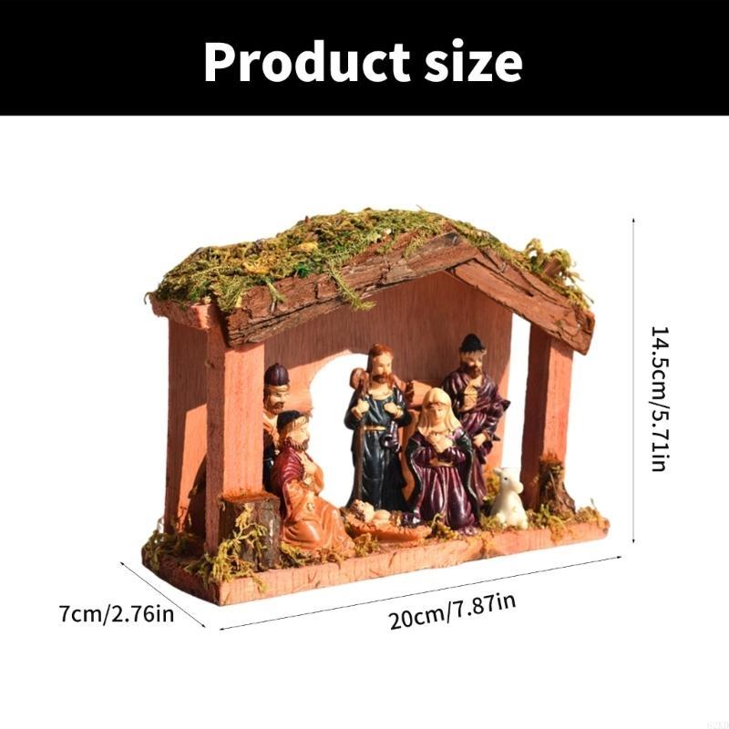 62KD Festive Nativity Manger Scene Resins Birth Statue Figurine Table Decoration for Christmas Celebration