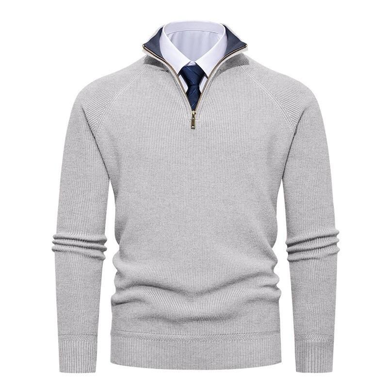 Men's Vertical Rib Knit Half-Zip Stand Collar Woolen Sweater