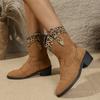 Autumn Women's Ankle Boots Fashion Metal Belt Buckle Mid-heel Western Cowboy Boots Colorful Print Fabric Booties Slip-on Shoes