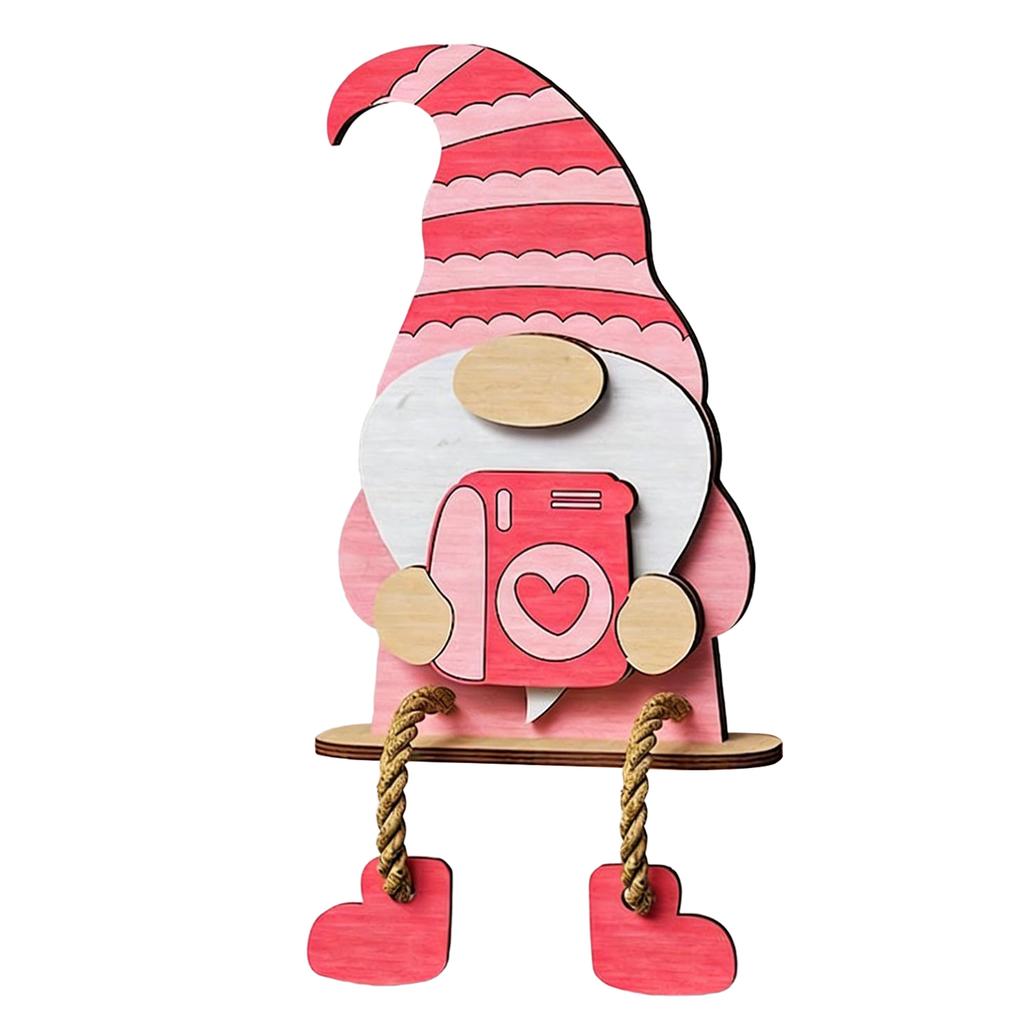 Wooden Pink Red Valentines Gnome Sign Tabletop Centerpiece Romantic Valentines Gnome Ornament for Wedding Home Tiered Tray Decor