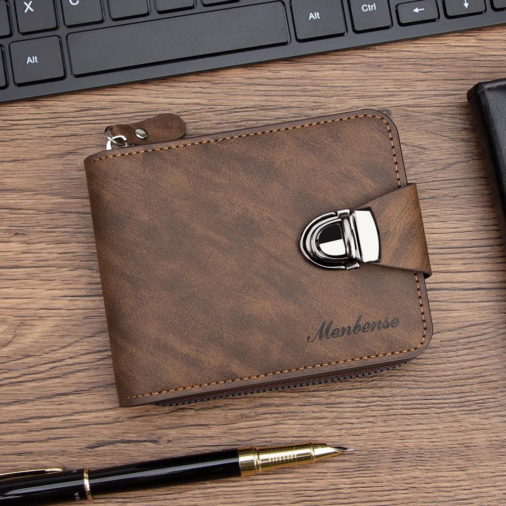 Men's Retro Chain Wallet with Lock Buckle, Multiple Card Slots, Coin Pocket, and Loose-Leaf Design