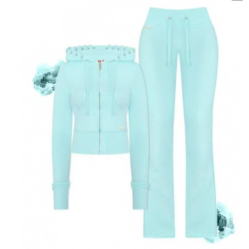 Set con felpa casual color block e pantaloni in maglia da donna Street Style 2025 per Primavera e Autunno