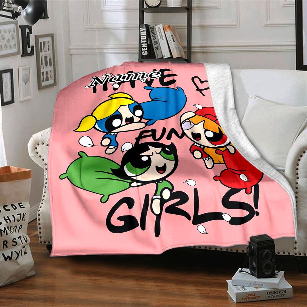 Custom 1pc Powerpuff Girls Adventure Blanket, Soft And Comfortable Blanket, Casual Warm, Camping Travel Blanket, Birthday Gift Q91374