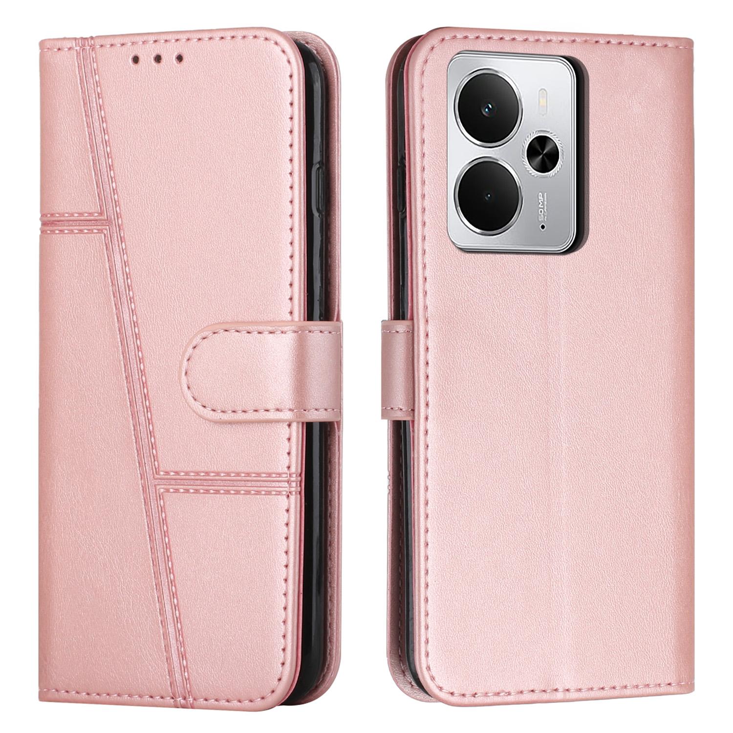 

For Realme 14 5G/P3 5G/14T 5G Case Leather Stand Protective Phone Cover Rose Gold