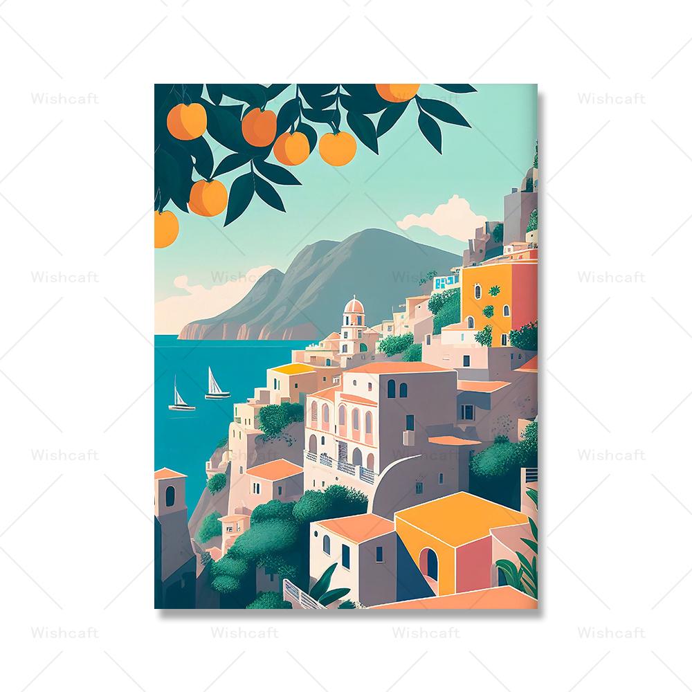 Pôster da Costa Amalfitana Itália Impressão Ilustração Positano Viagem Arte Pintura em Tela Paisagem Nórdica Pintura em Tela Abstrata Decoração