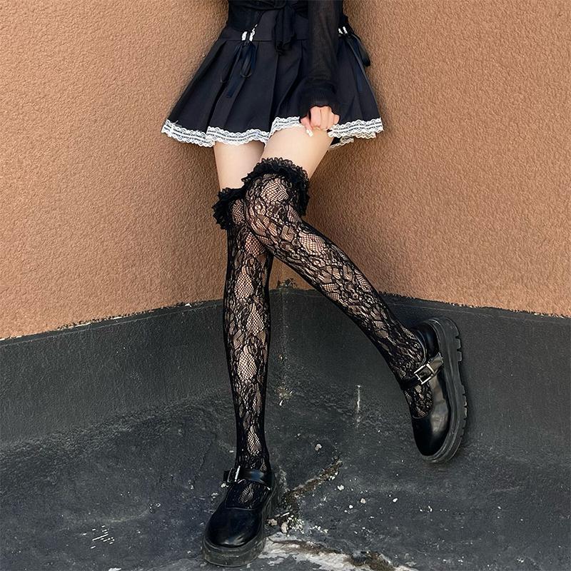 Ballet-Style Bow Over-The-Knee Socks Lace Socks Jk Style Openwork Socks