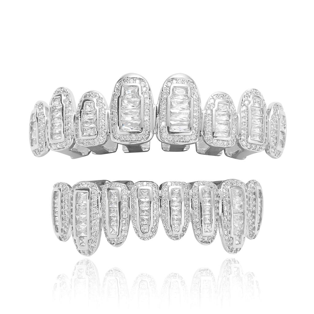 BES Hip Hop Men's Bling Dental Teeth Grillz Sets Iced Out Body Jewelry Dental Trendy Unisex Irregular Fangs Grillz