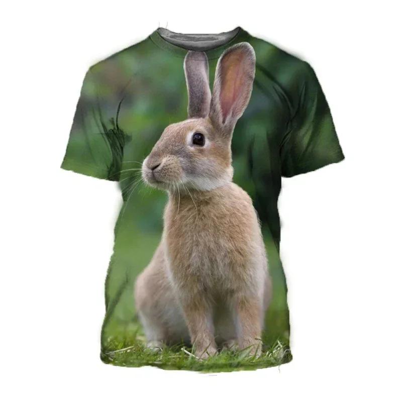 Summer Casual Trends Animal Crew Neck Clothing Fashion Cute Rabbit 3D Printed T-shirt for Men and Women Short Sleeve Big Top T-s