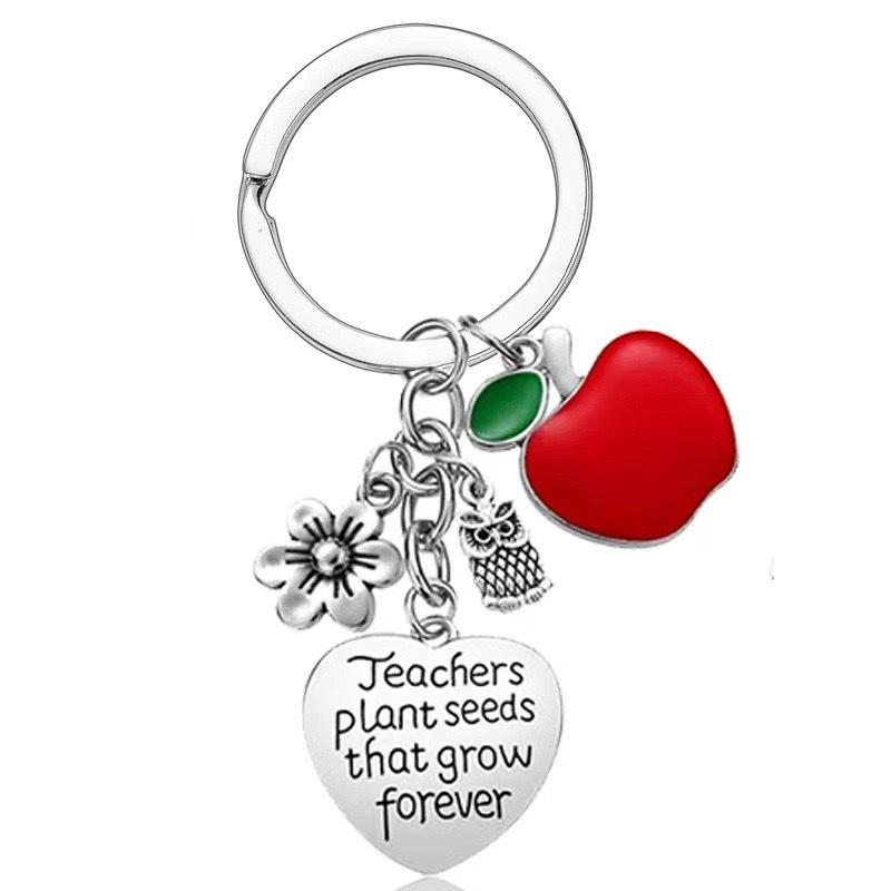 Teacher's Day Apple Laser Alloy Keychain & Bag Tag Pendant