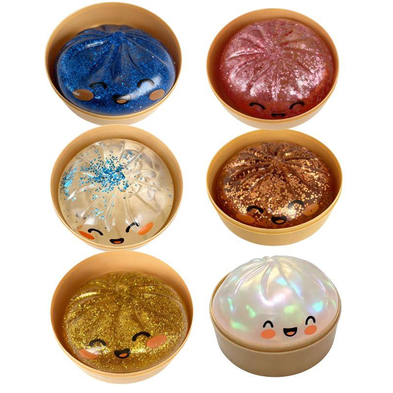 Squishy Bao Bun Fidget Transparent Glitter Dumpling Stress Relief Toy Slow Rising Steamer Box Squishy For Kids Trending Gift