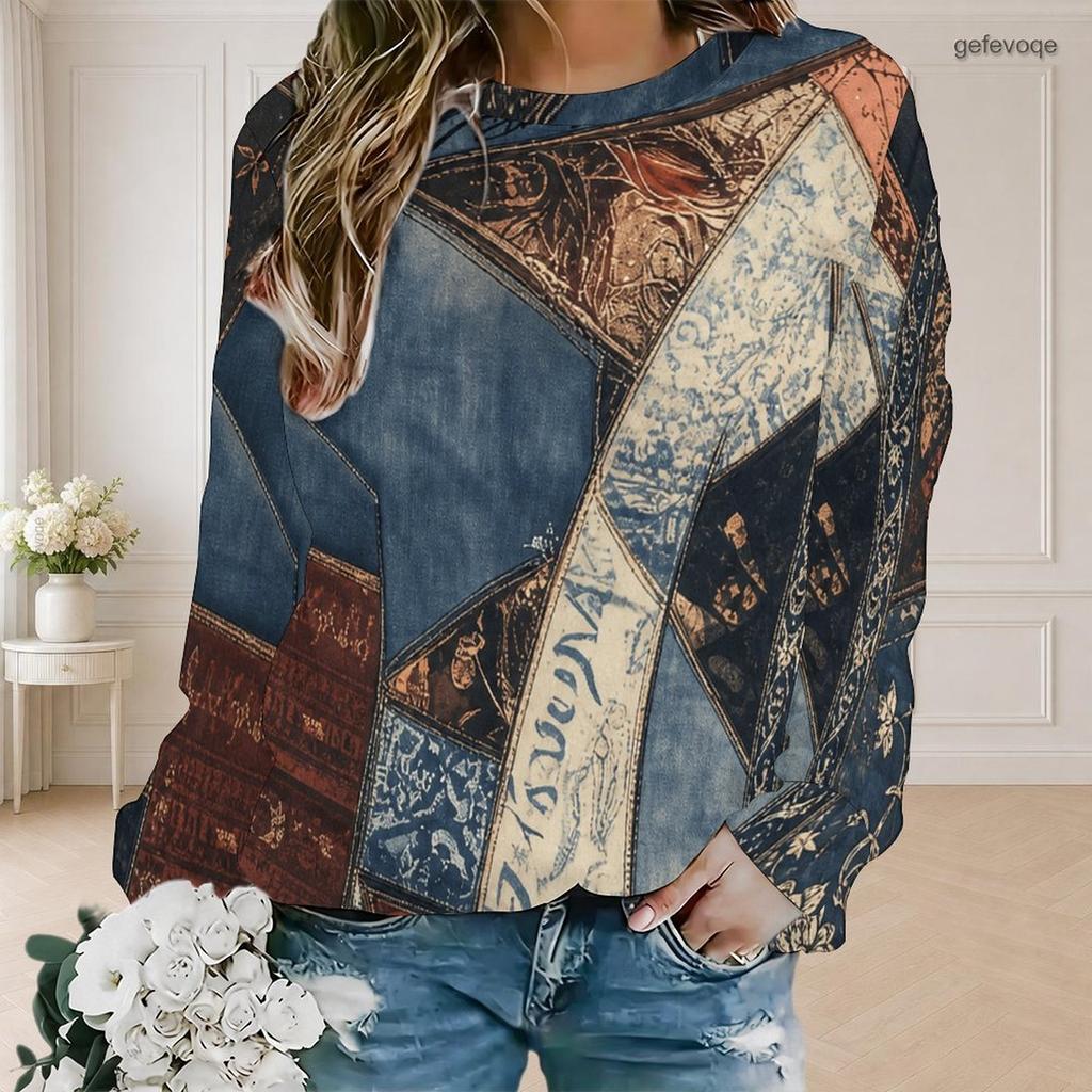 Women Plus Size Tie Dye Printed Round Neck Long Sleeve Pullover Sweatshirt