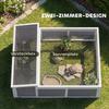 Wooden tortoise house with free range, main house, viewing window, hinged top, 2 doors, 113x106.5x44.5 cm, dark grey