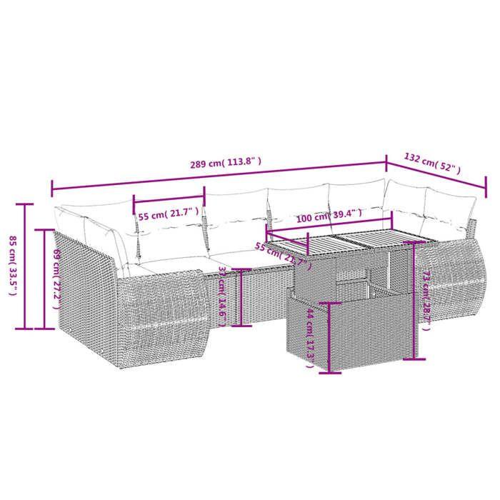 VidaXL Salon de Jardin avec Coussins 8 pcs, Canapés de Terrasse, Ensemble de Meubles de Patio, Mobilier d'Extérieur, Noir 3272106