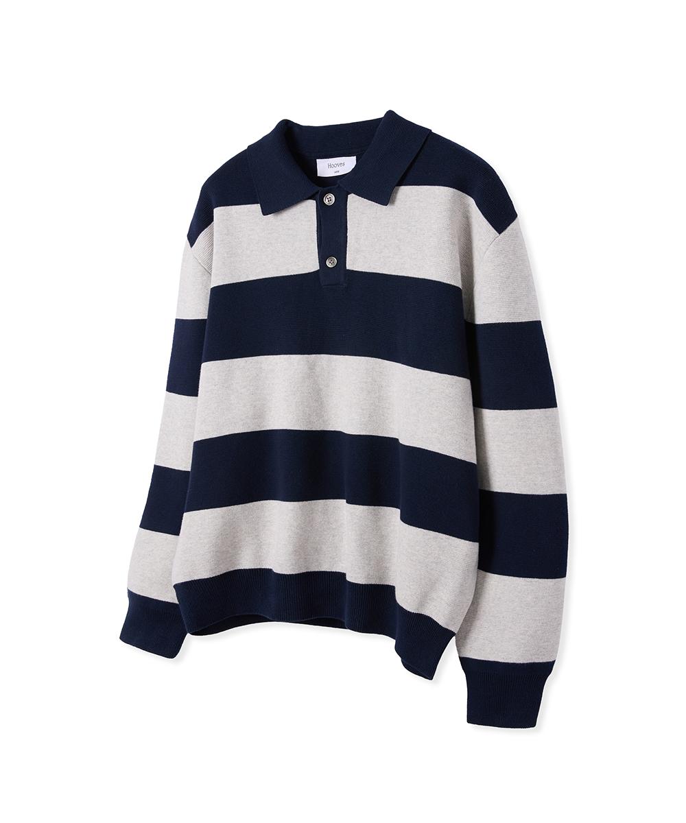 Whoops Rugby Stripe Polo Knit [Navy] Xl