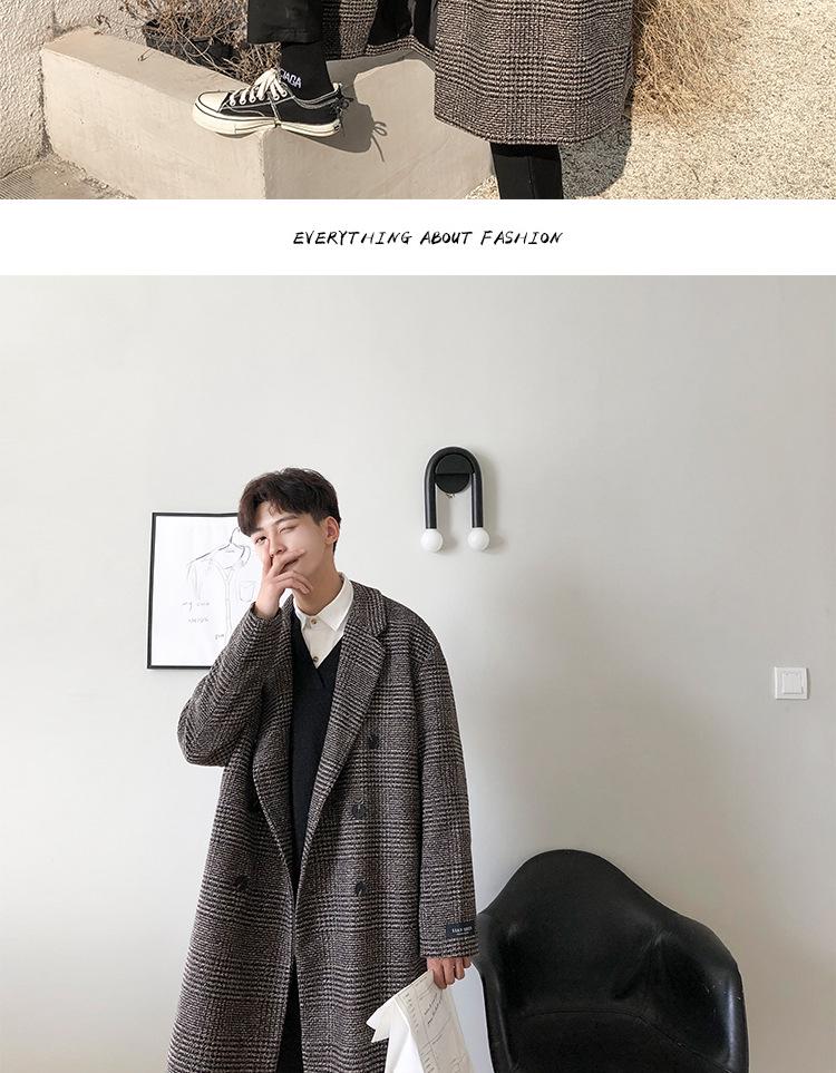 Men's Trendy Double-Breasted Plaid Wool Coat - Autumn/Winter Korean Style, Large Size Hong Kong Fashion