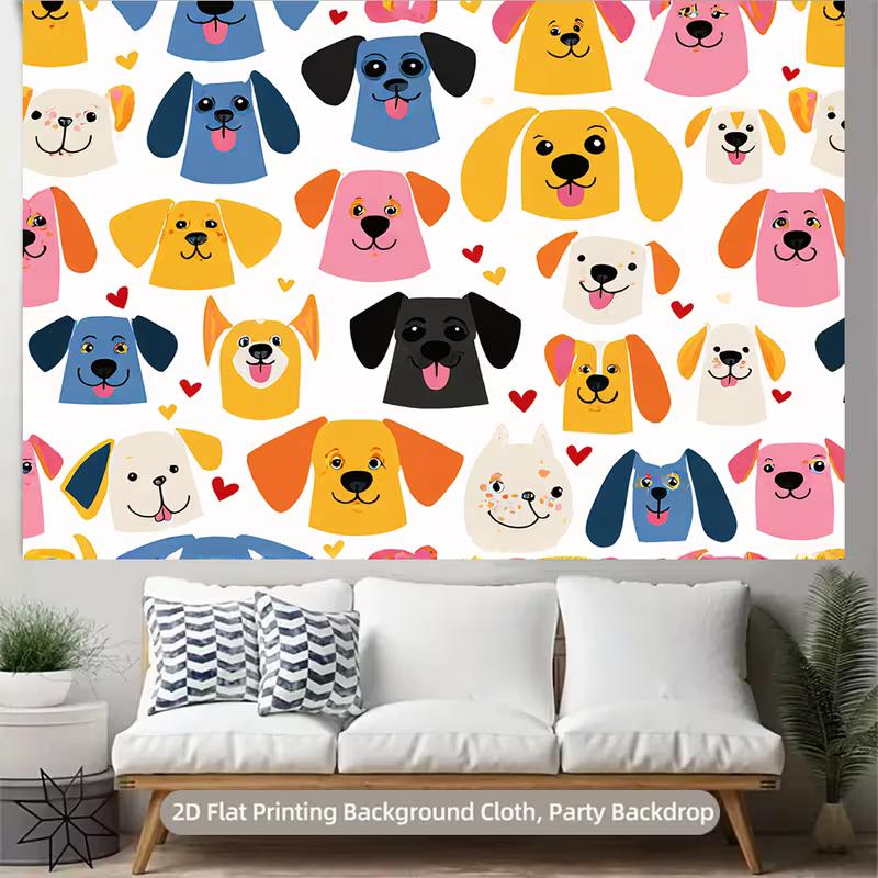 2D Colorful Puppy Dog Backdrop Kids Party Photography Background Banner