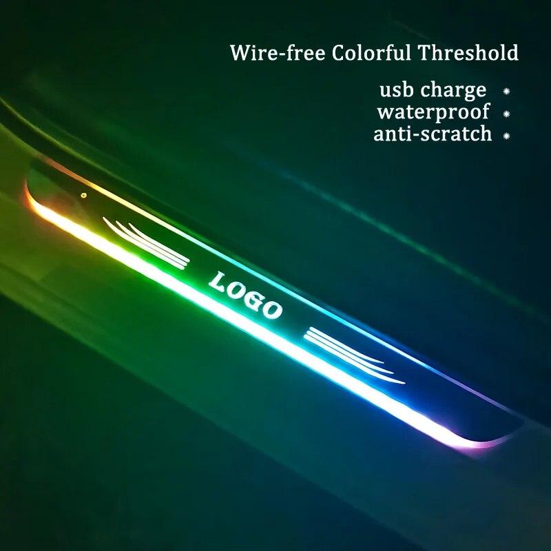 

Customized Dynamic LED Welcome Pedal Car Scuff Plate Pedal Threshold Door Sill Pathway Light USB Power No Wiring Logo Projector