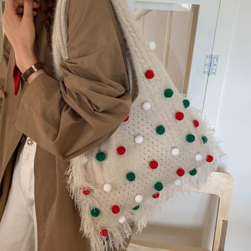 Damentasche: Stilvoll und lässig, Perlenbesetzte Ein-Schulter-Tasche, Stricktasche mit großem Fassungsvermögen