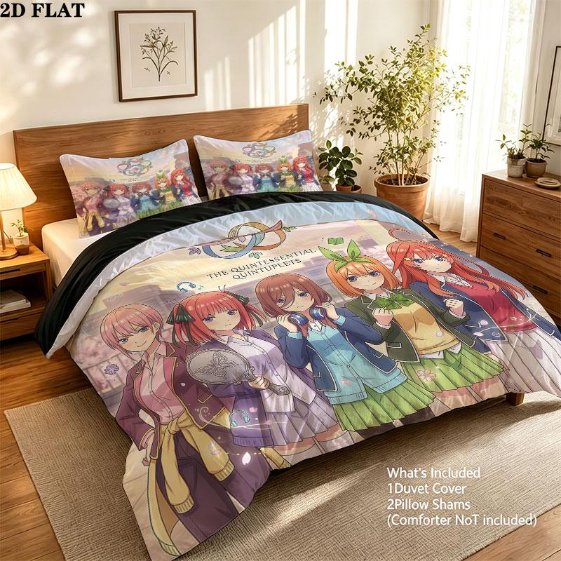 5Toubun Pattern Bedding Quilt Set Quilt Cover Pillowcase Home Birthday Gift(1 * duvet cover + 2 * pillowcase, without core)