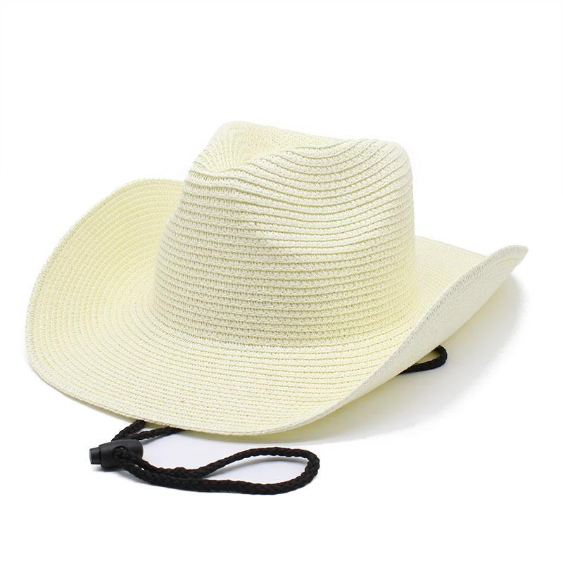 Western Cowboy Hat Foldable Men'S Ladies Straw Hat Beach Visor Big Edge Hat Summer Hat With Windbreak Cord