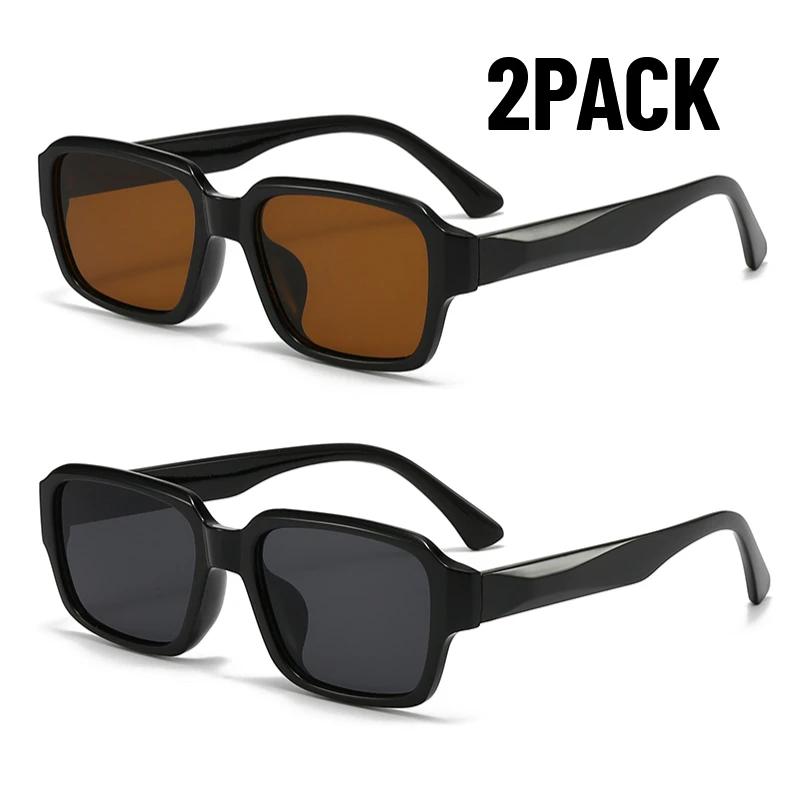 

2Pack New Year Gift Retro Square Black Sunglasses Women Luxury Brand Designer Fashion Eyewear Men Outdoor Uv400