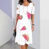 Elegantes Damen-Sommerkleid mit 3D-Geometrie-Streifenmuster, kurzärmelig