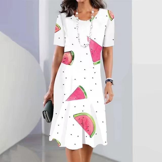 Elegantes Damen-Sommerkleid mit 3D-Geometrie-Streifenmuster, kurzärmelig