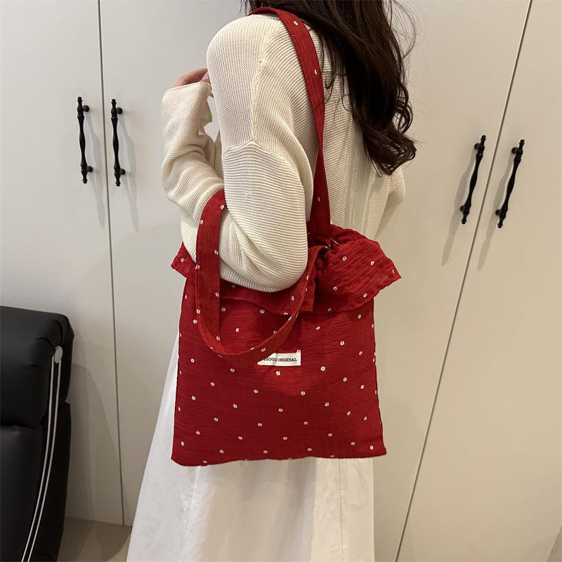 Korean Ins Pleated Ruffle Edge Handbag Bag Sweet and Cute Chiffon Shoulder Bag Women's Large-capacity Tote Bag