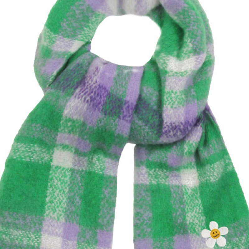 GRAVER [UNISEX] Schal mit Blumenpunkt-Stickerei und Karomuster_Lila