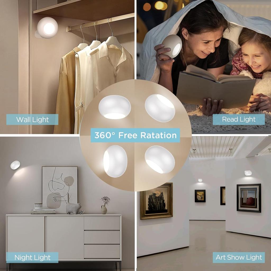 LED Magnetic Wall Light Stepless Dimming Wall-Mounted Lamp, 3-Tone, 360° Rotation, Quick Install, Strong Adhesive, Cordless, Rechargeable, Touch