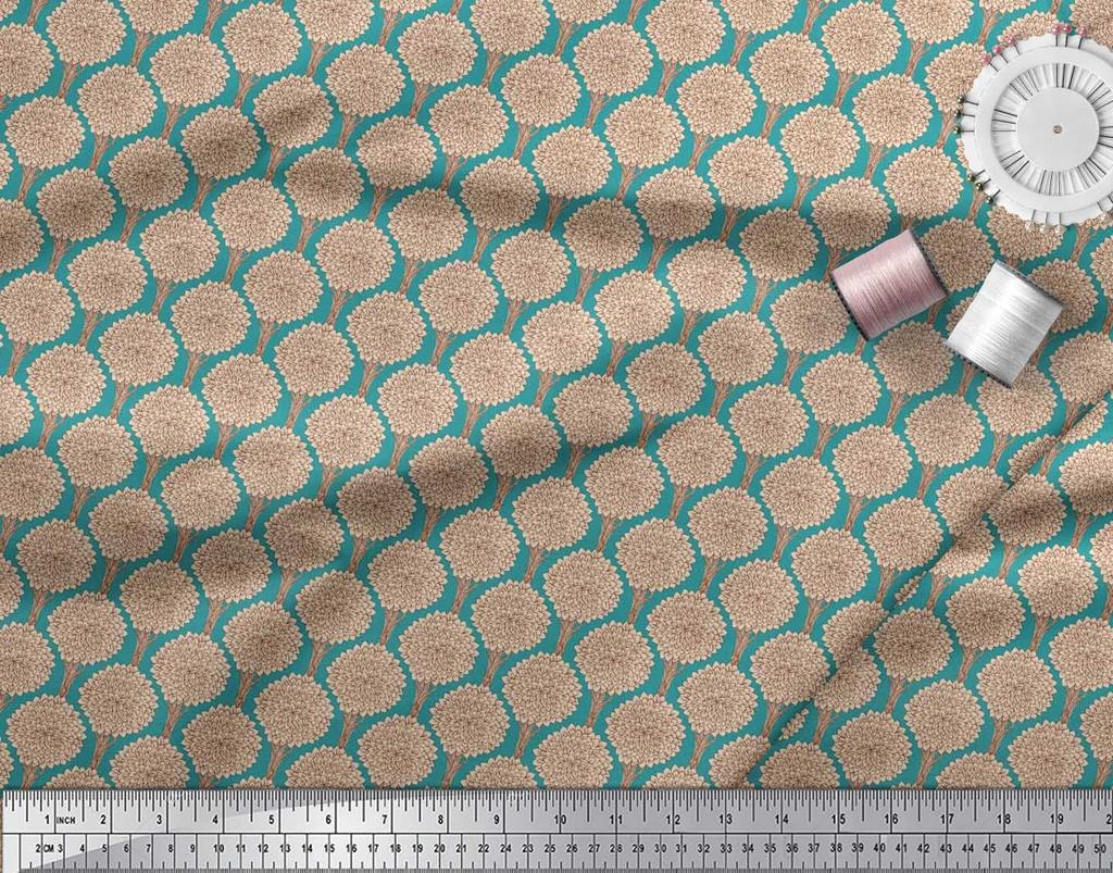 Soimoi Japan Crepe Satin Fabric Floral & Tree Print Fabric by the metre 42 Inch