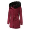 Warm Fluffy Winter Jacket Medium Long Hooded Collar Parker Coat Cotton Zipper Coat