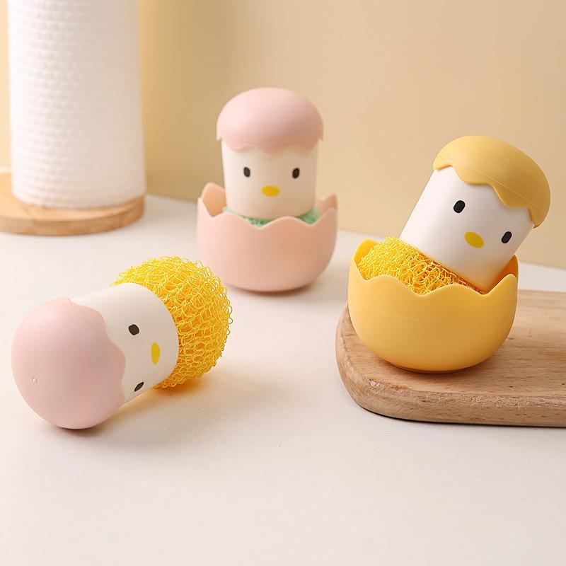 Household Cleaning Tool Eggshell Chicken Shape Kitchen Scrub Dish Brush Palm-Held Non-Scratch Dish Scrubber With Scouring Pads