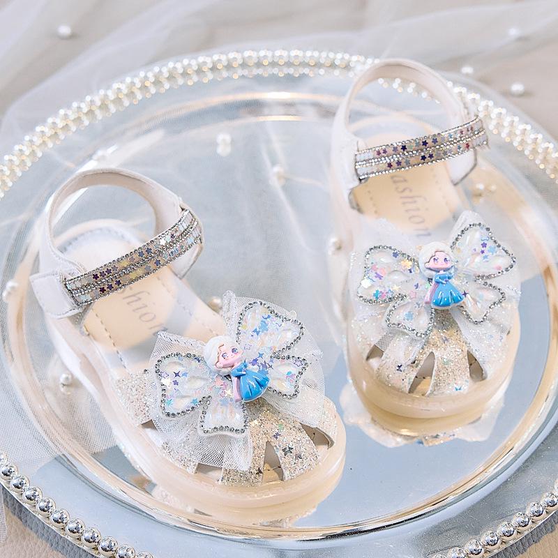 

Girls Elsa Princess Bow Star Shoes: 2025 Summer Baby Soft Sole Party Dress Match 24