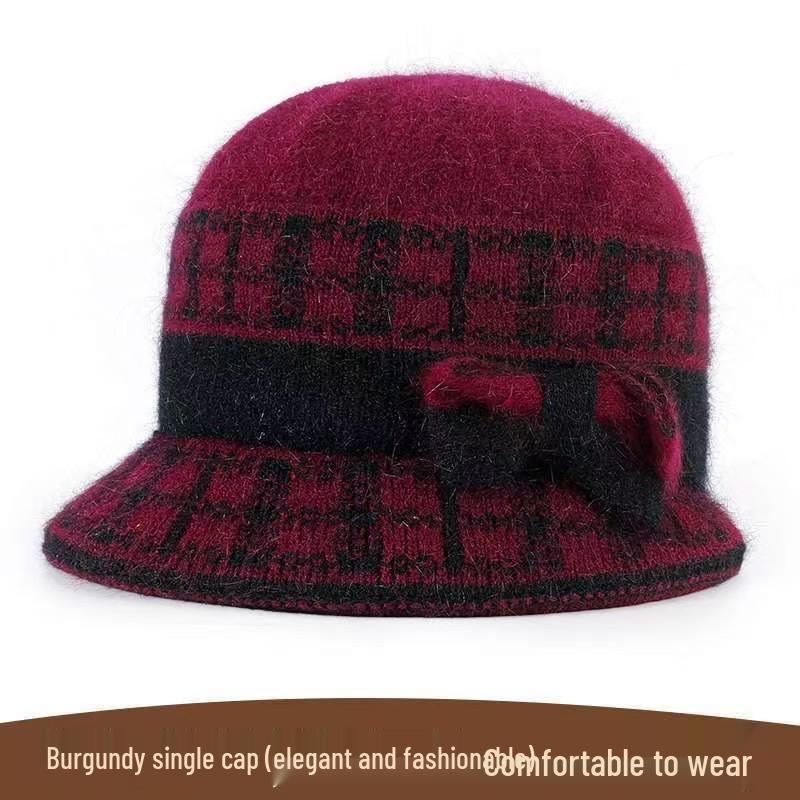 Mom's Winter Fleece-Lined Knitted Basin Hat for Elderly Women