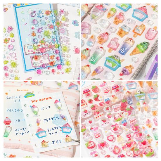 Cat Desserts Puffy Stickers 3D Cute Cartoon Animal Ice Creams Stickers Kawaii Mini Turtles Stickers for Scrapbooks Planner Journals Laptops Phone Case