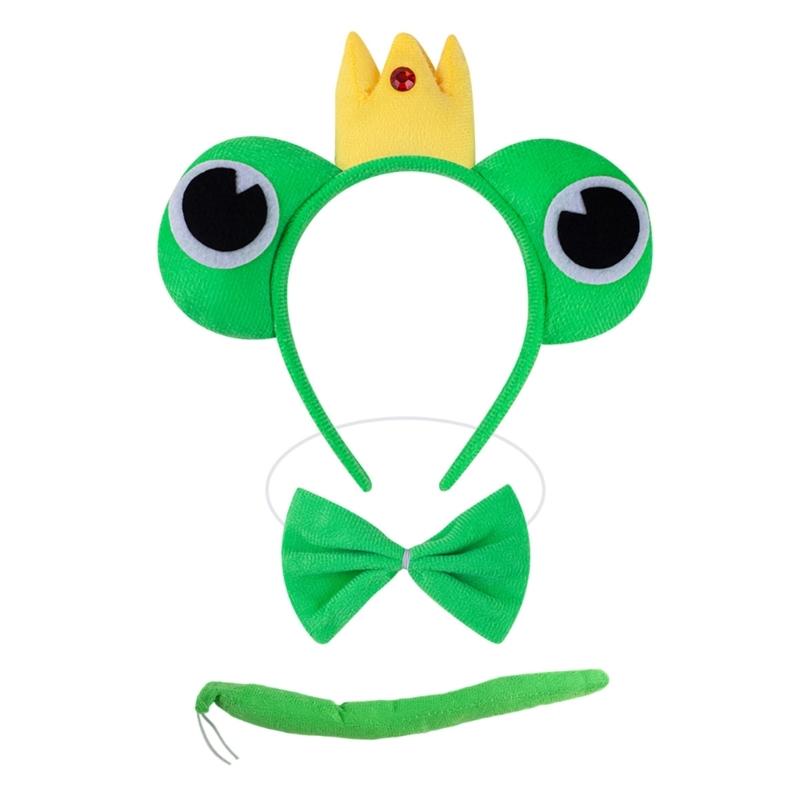 2/3Pcs Frogs Costume Accessories Set Frogs Ears Headband Tail Bowtie for Kids Boy Girls Halloween Party Cosplay Costume