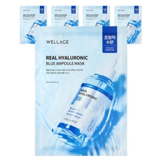 

WELLAGE Real Hyaluronic Blue Ampoule Mask (1 Sheet × 5) — Deep Hydration & Moisture-Plumping Sheet Mask