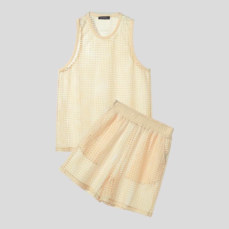 

INCERUN Мужские комплекты из двух предметов: майка без рукавов с вырезами и шорты, пляжные наряды, 2 шт. XL