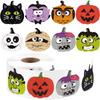 Halloween Stickers Roll 500 Count - Self-Adhesive Labels with Pumpkin Faces and Assorted Designs for Party Favors, Envelope Seals and DIY Crafts