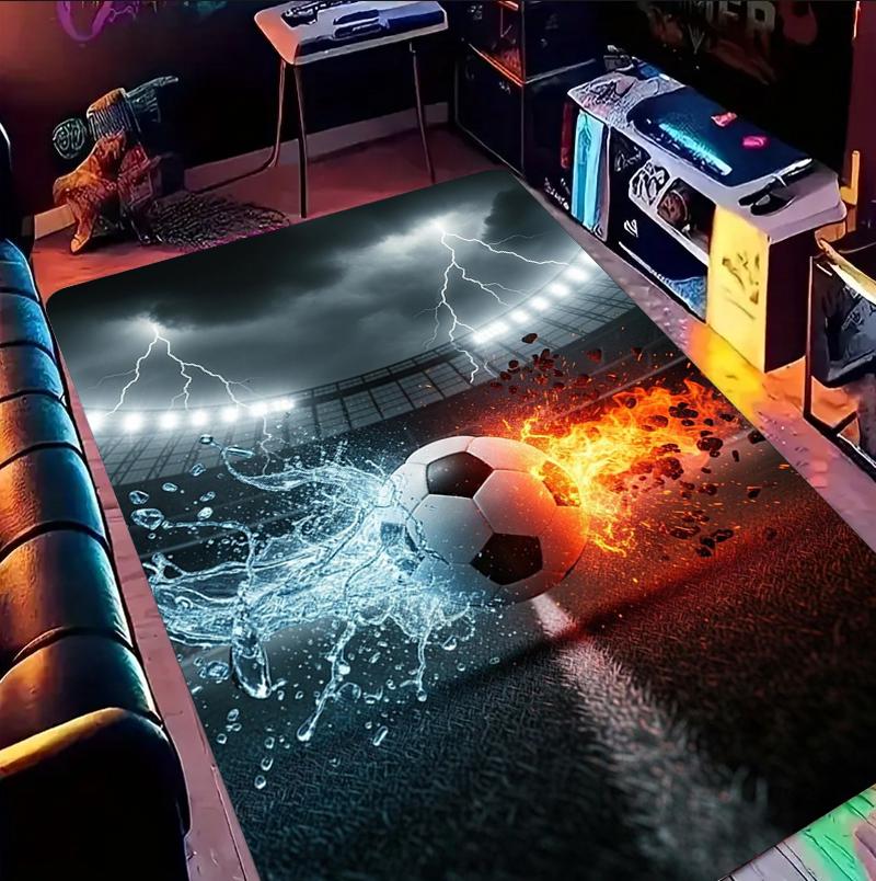 Trendy Colorful Graffiti Soccer Pattern Area Rug Street Art Style Non-Slip Floor Carpet for Living Rooms Teen Rooms