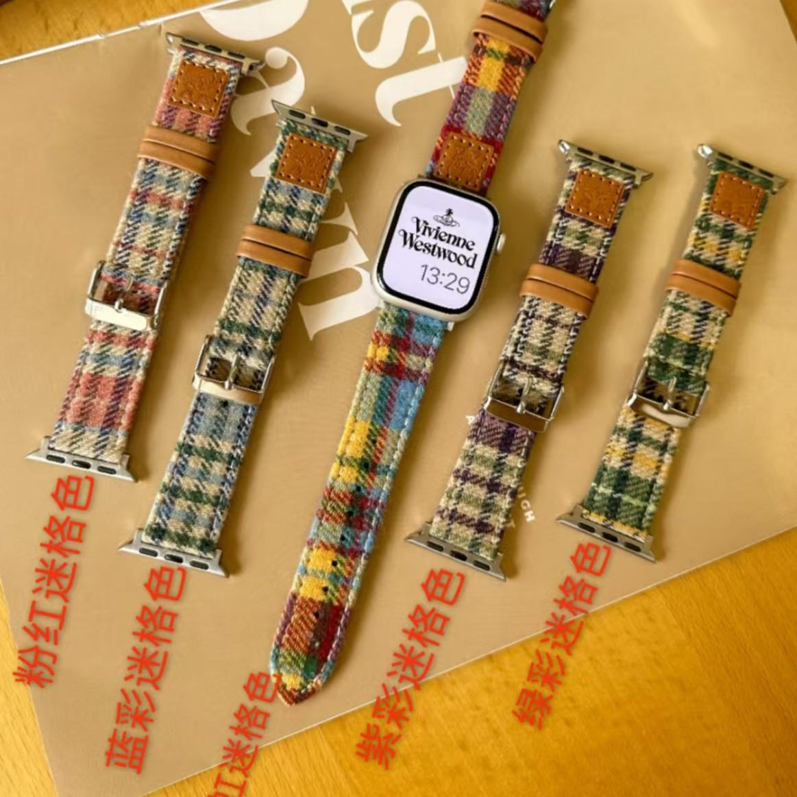 

Colored Woolen Plaid Strap For S10 Generation Applewatch Apple Watch Iwatch987Se Leather (1/2/3 generation 42mm)/44/45/46/49mm universal