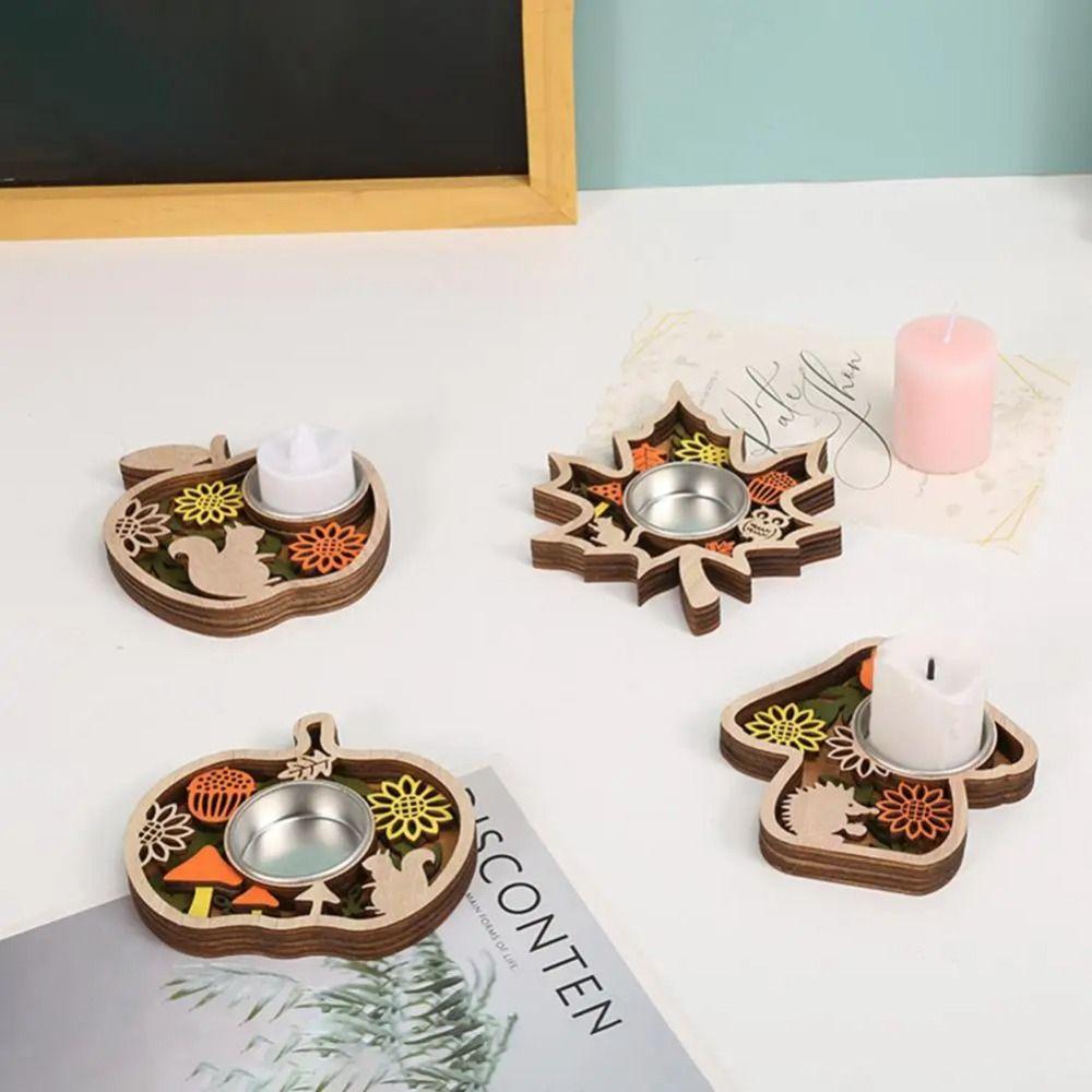 Romantic Pumpkin Ghost Candlestick 3D Wooden Candle Stands Scary Candle Holder  Ghost Festival