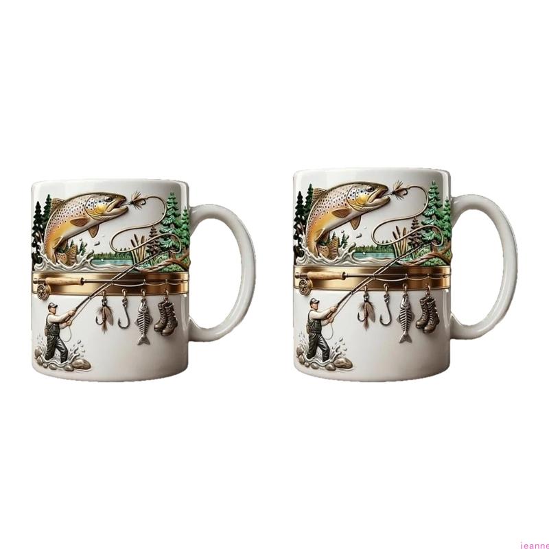 Elegant Drinking Cup with Handle Creative Fishing Themed Ceramic Mug for Hot Drink Excellent Gift for Anglers